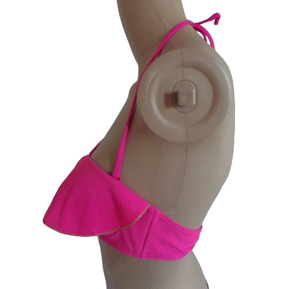 Xhilaration Medium Pink Flounce Bandeau Bikini Strapless Halter Strap Swim Top m - Picture 3 of 9